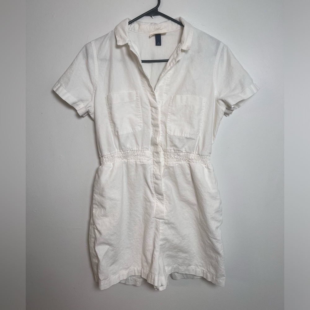 Universal Thread White Short-Sleeve Linen Romper